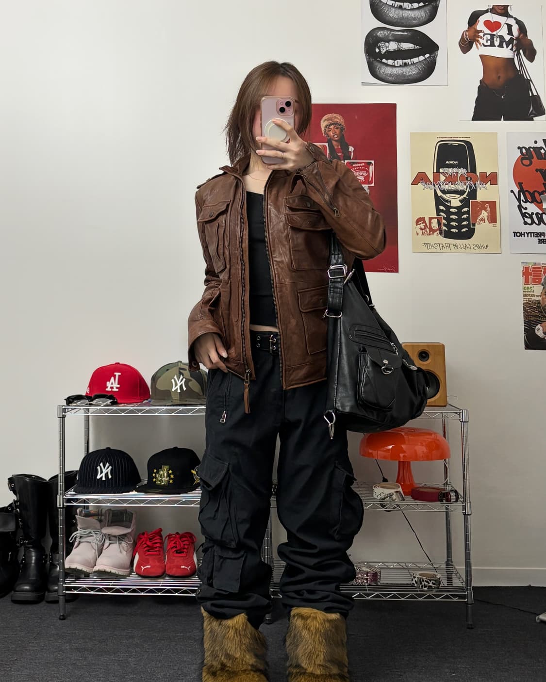 올드 빈티지 멀티 포켓 브라운 레더 자켓 상품이미지4