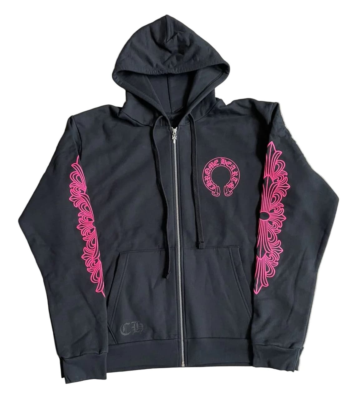 크롬하츠 홀스슈 플로랄 후드집업 블랙 핑크 XL 새상품 상품이미지2