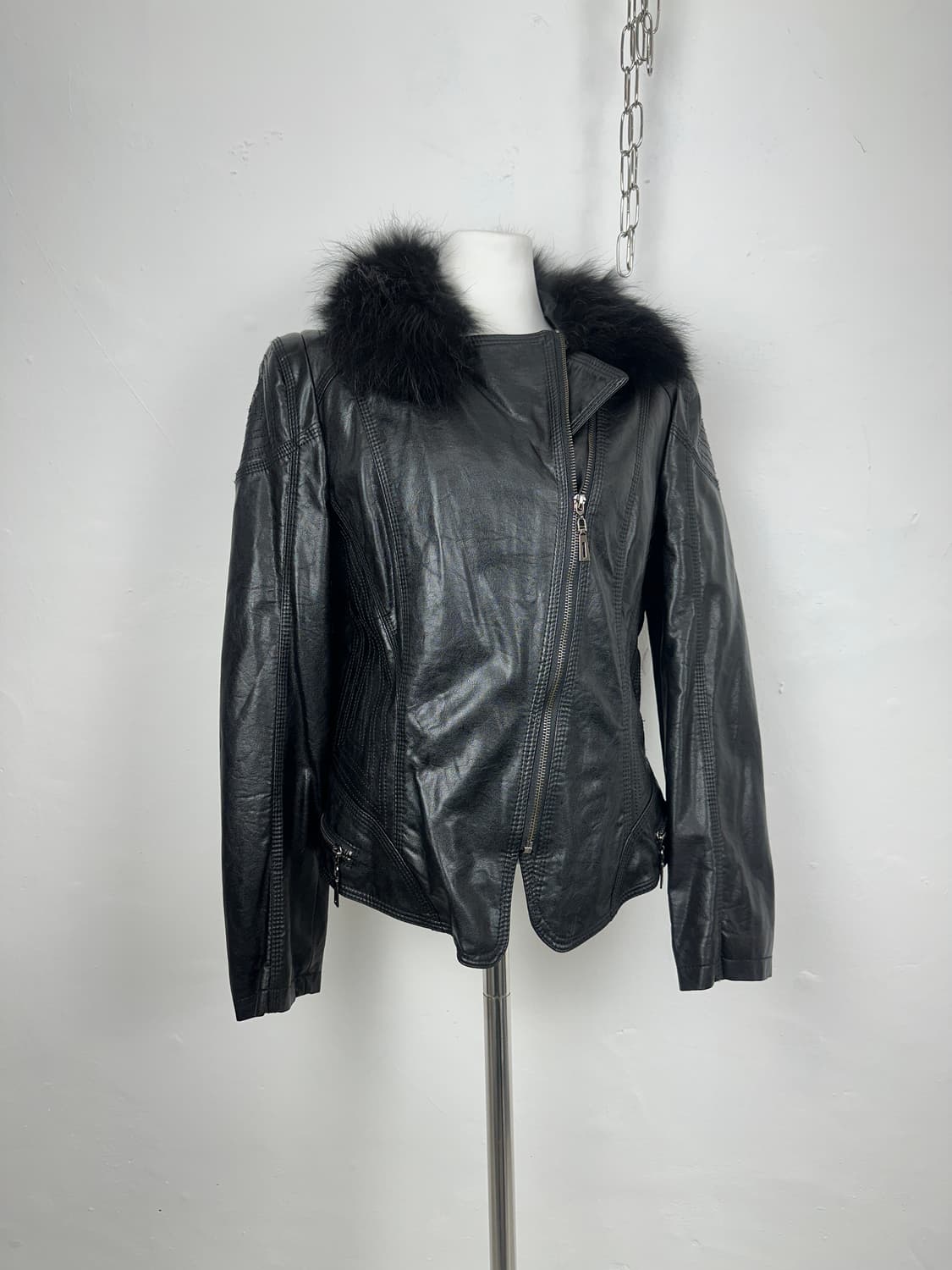 Drap Fur Trimming Sheepskin Leather Jack 상품이미지4