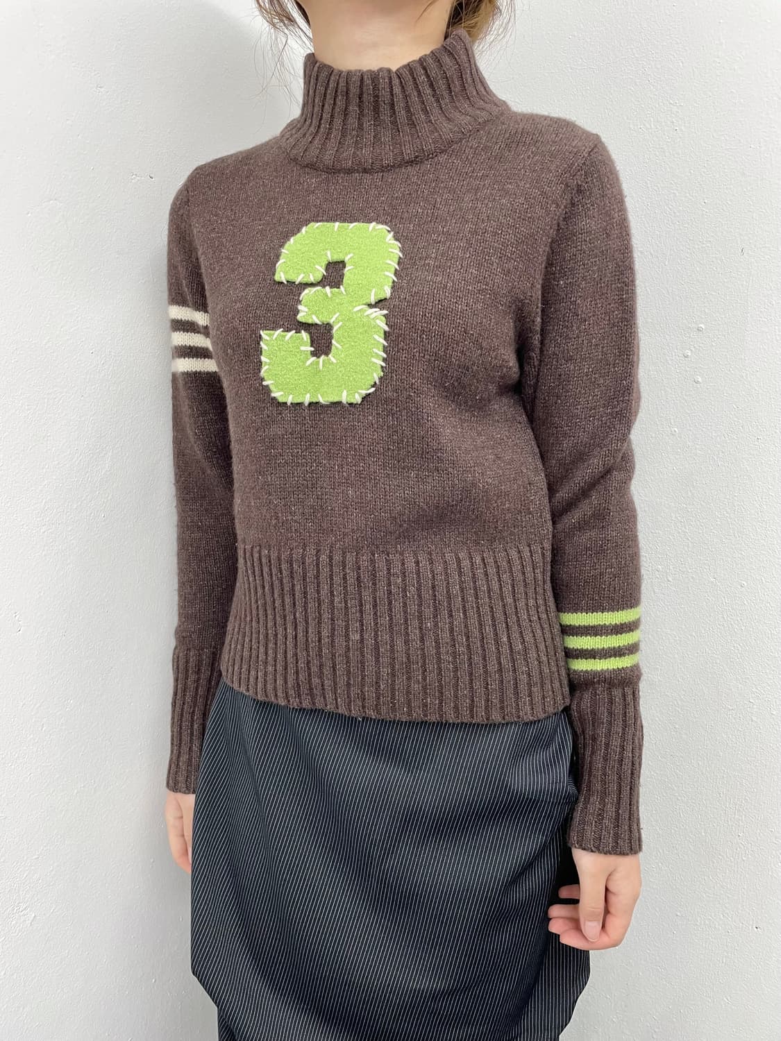 스트라이프 긱시크 핀턱 절개 롱 스커트  상품이미지4