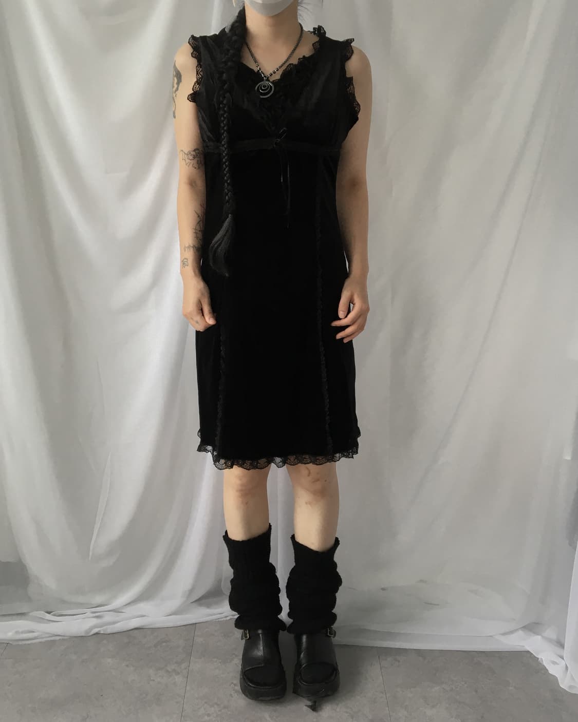Lace trimming velvet onepiece 상품이미지1
