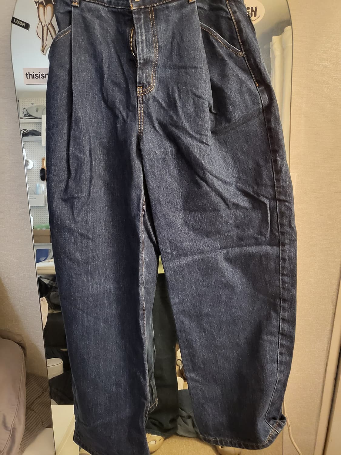 비슬로우 원턱 콘밀 데님 미드블루 상품이미지2