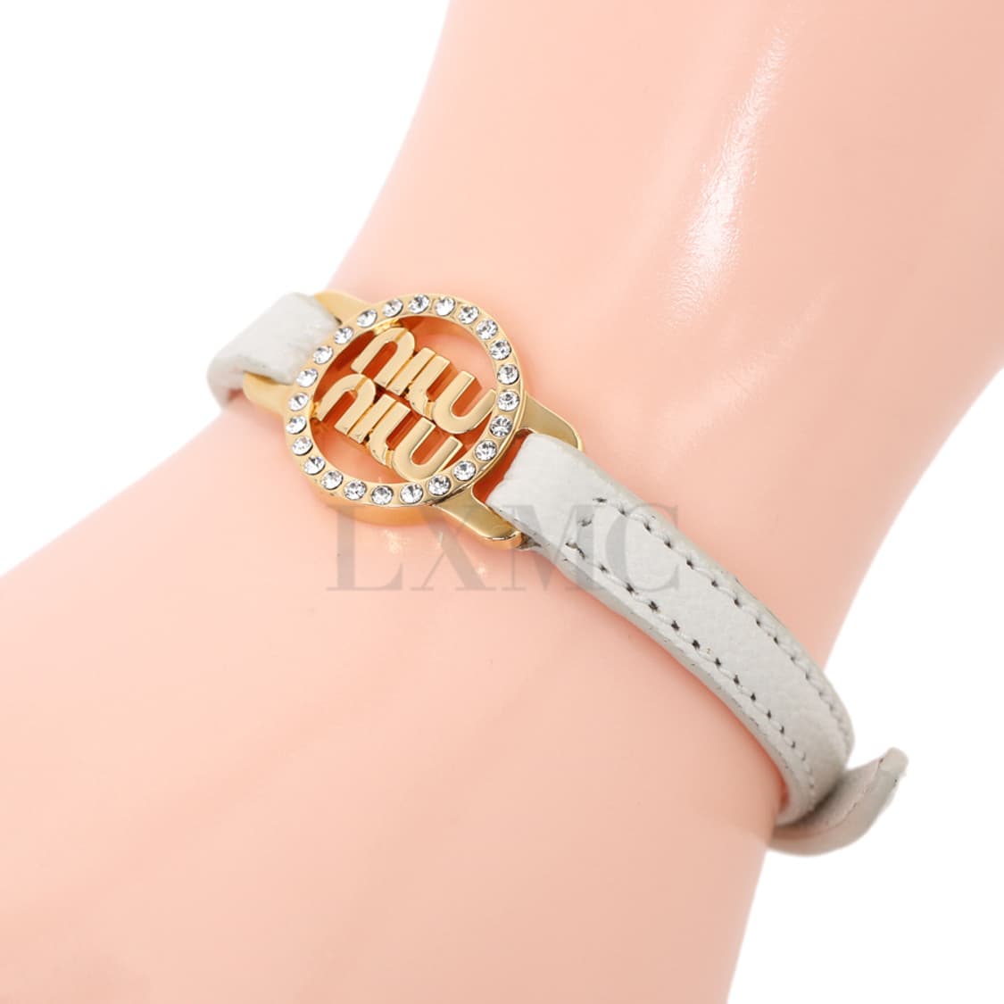 미우미우 크리스탈 로고 마드라스 팔찌 화이트 가죽팔찌 5IB398 상품이미지7