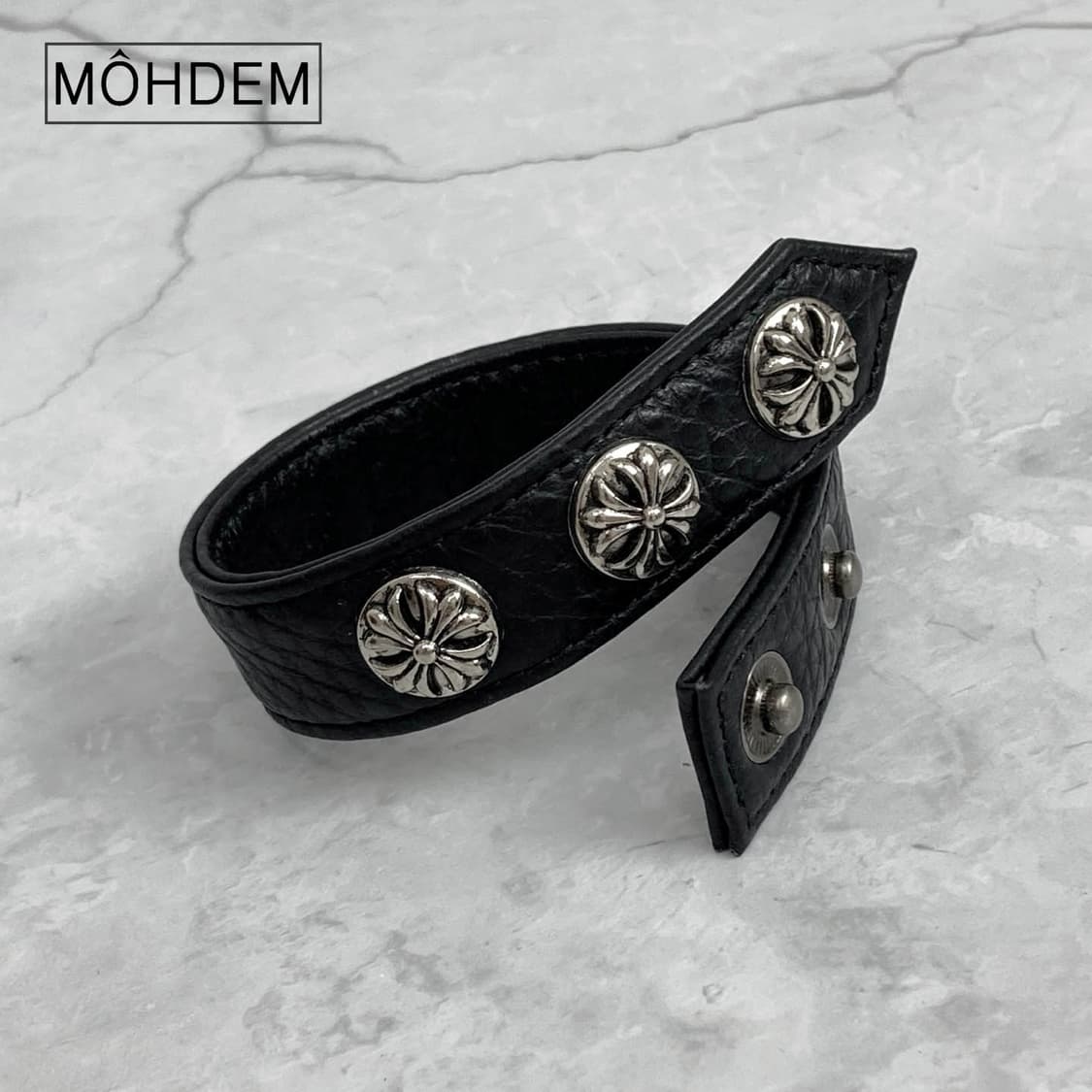 [Unisex] 스터드 가죽 크롬 팔찌 상품이미지6