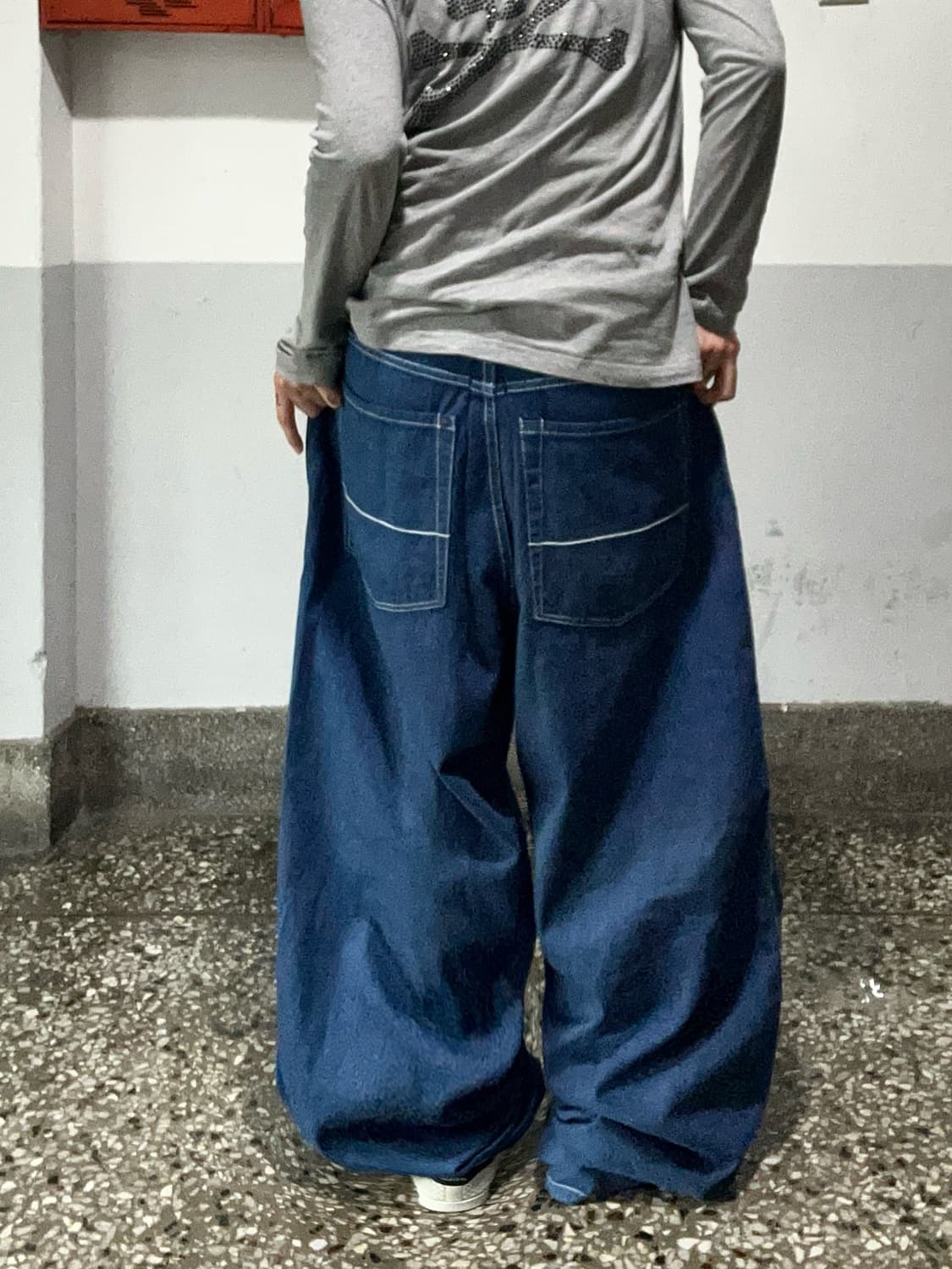 00s 네이비블루 스티치 데님와이드팬츠 상품이미지3