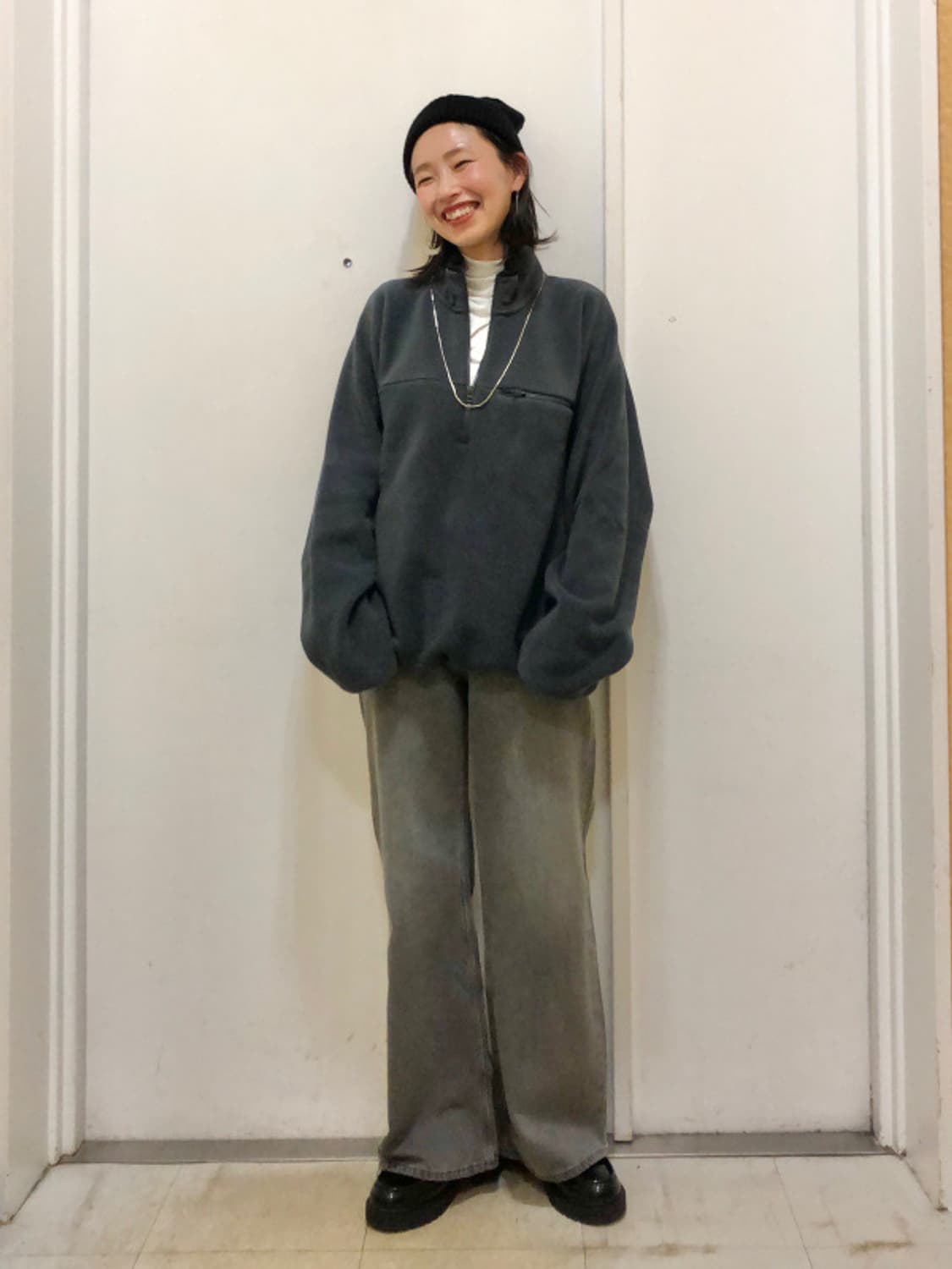 유니클로 신칠라 플리스 하프집업 다크 그레이 XL  상품이미지8