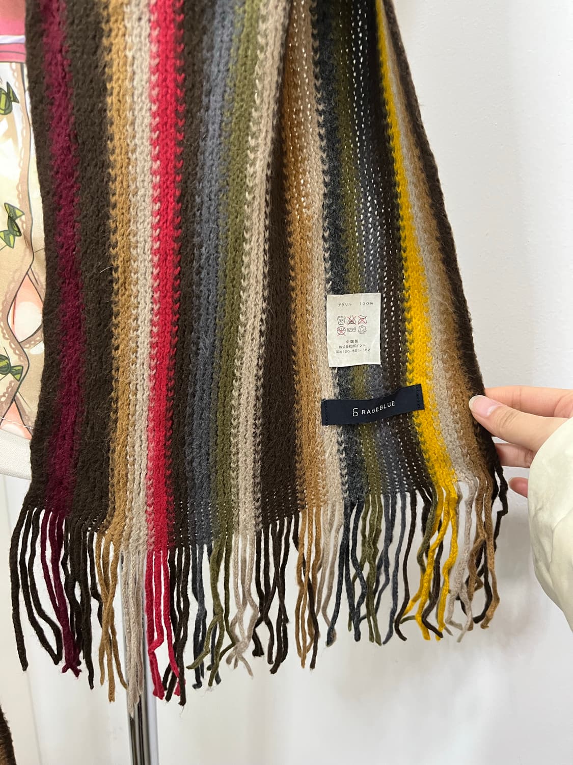 일본 빈티지 모리걸 무지개떡 테슬 뜨개 머플러  상품이미지7