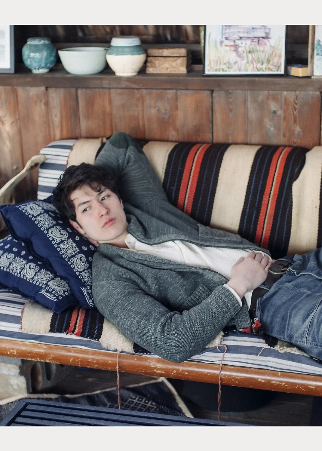 더블알엘 스웨이드 트림 코튼 블렌드 지퍼 카디건 m사이즈 상품이미지1