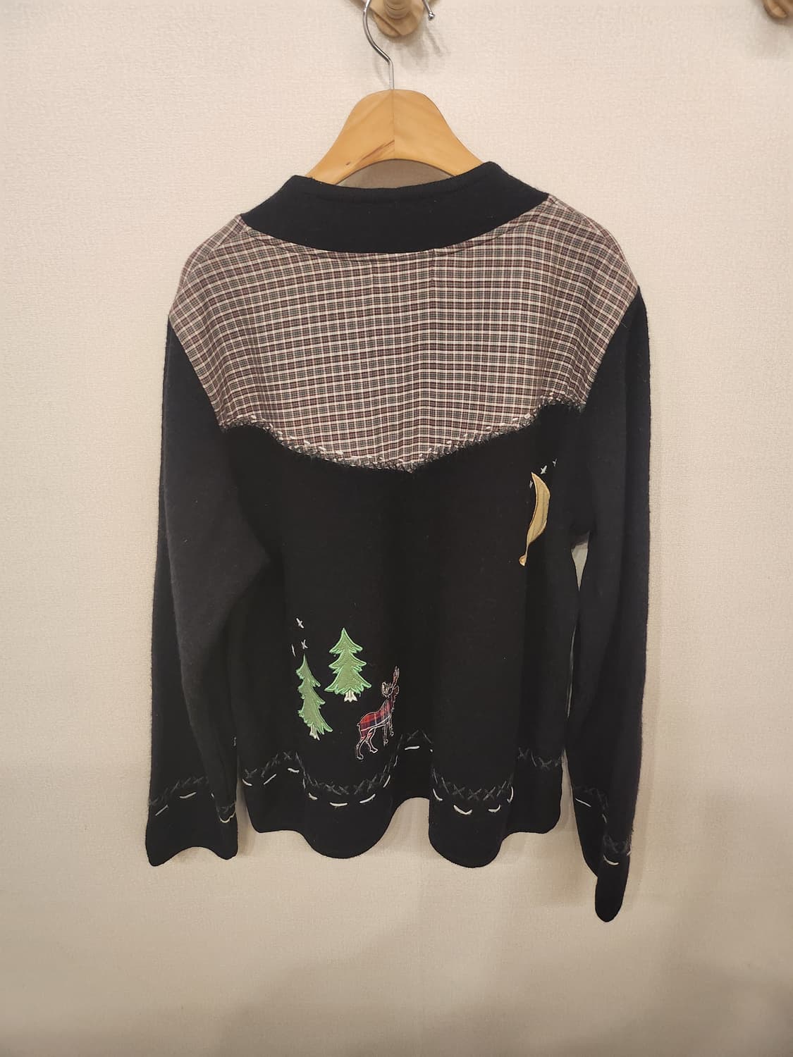 ((미국 빈티지))블랙 겨울❄️사슴🦌패치스타일 니트 집업가디건 상품이미지2