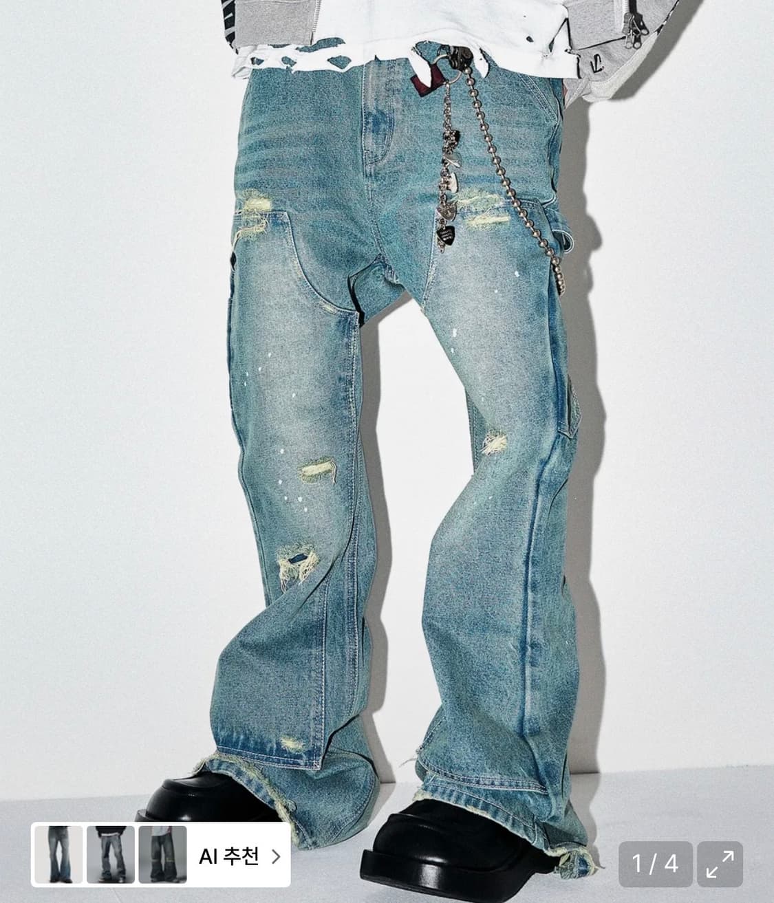 스키즘 인듀싱 부츠컷 플레어 더블니 데님 L 상품이미지1