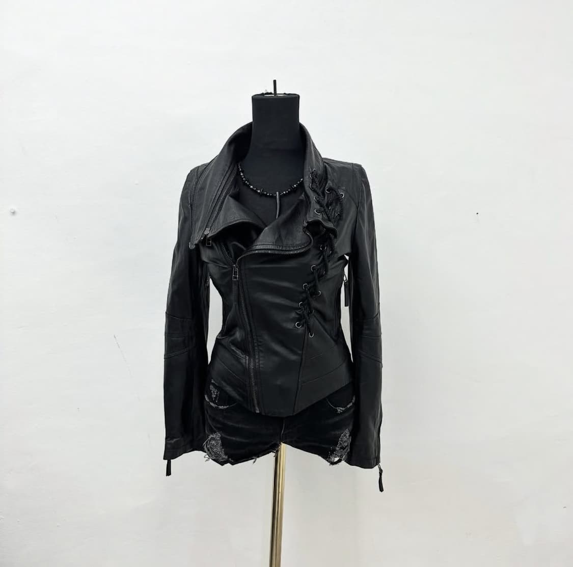 Asymmetry laceup leather jacket 가죽자켓 상품이미지1