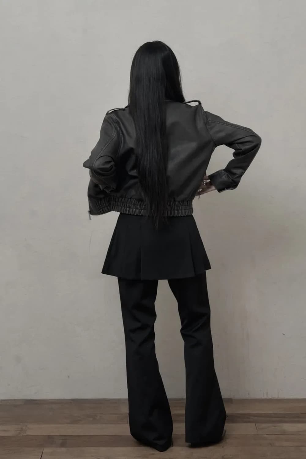 카키포인트 스커트 레이어드 부츠컷 팬츠 블랙 상품이미지3