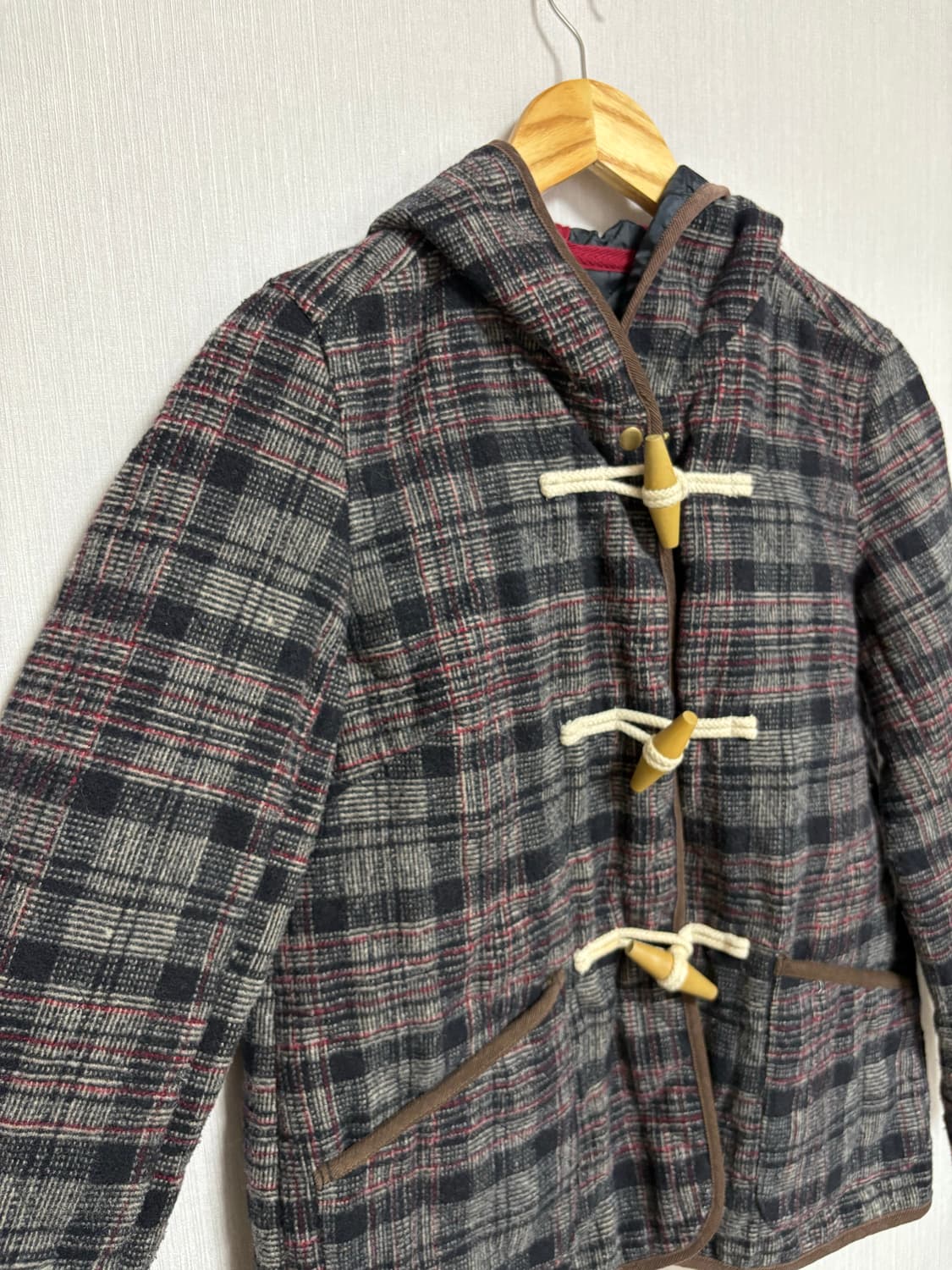 체크 후드 더플 코트 상품이미지6