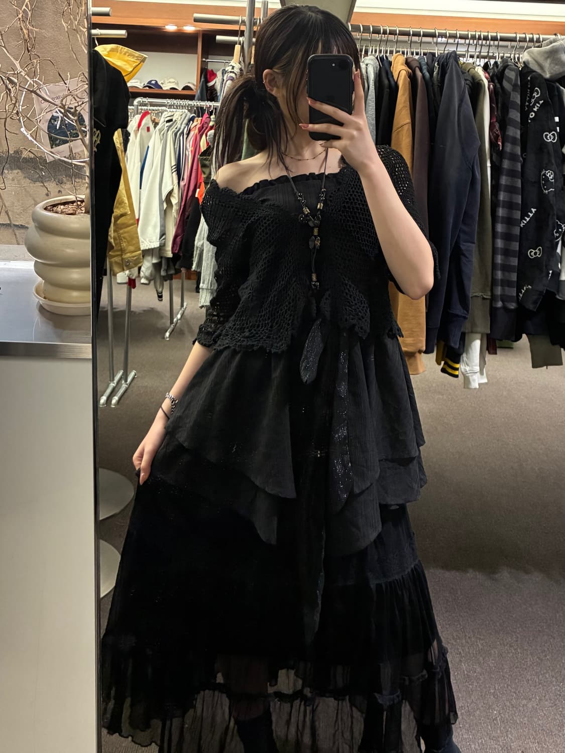 OS)Japanese vintage 여성 블랙 크로셰 가디건 상품이미지7