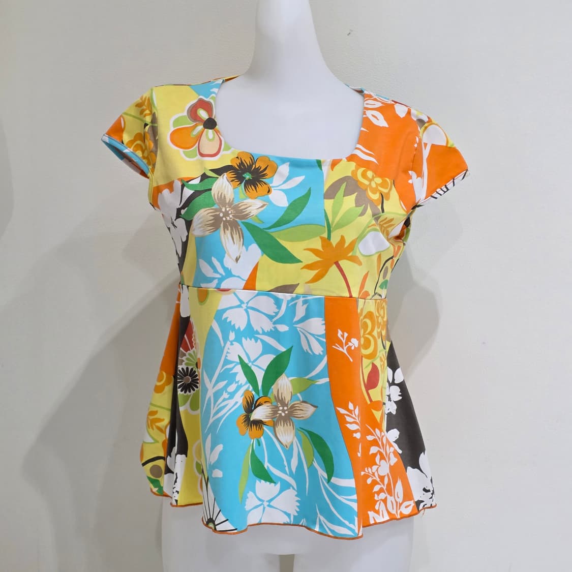 빈티지)오리엔탈 보헤미 에스닉안 플로럴 트로피컬 레트로모리걸여름휴양지반팔 상품이미지1