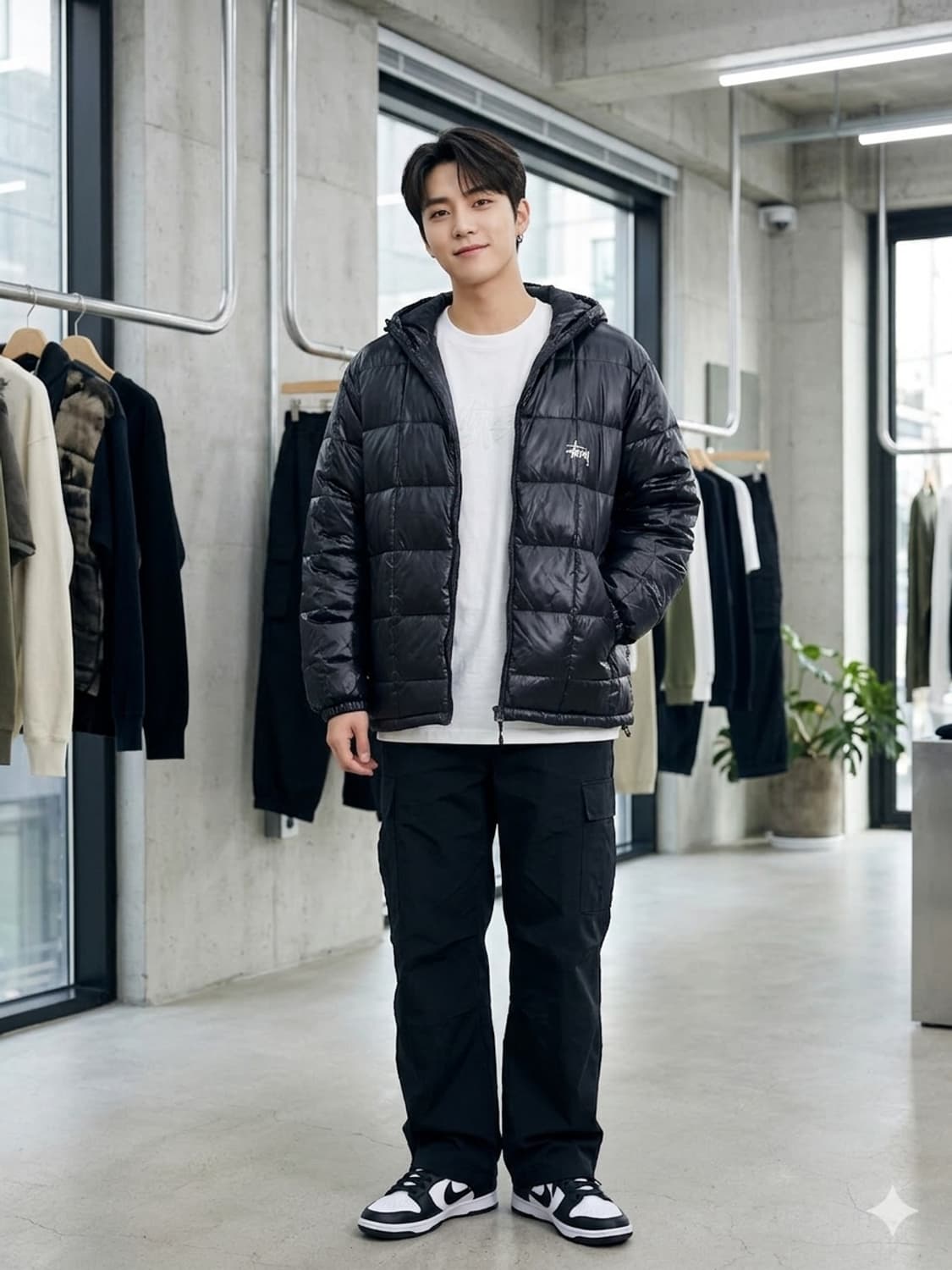 STUSSY 스투시 미드웨이트 푸퍼 다운 자켓 블랙 상품이미지1