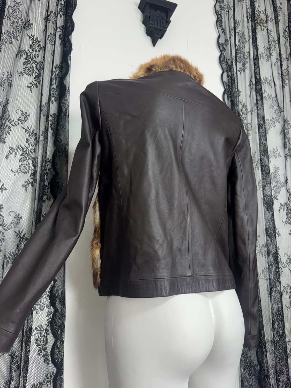 Muskrat Fur Trim Leather Jacket 상품이미지3