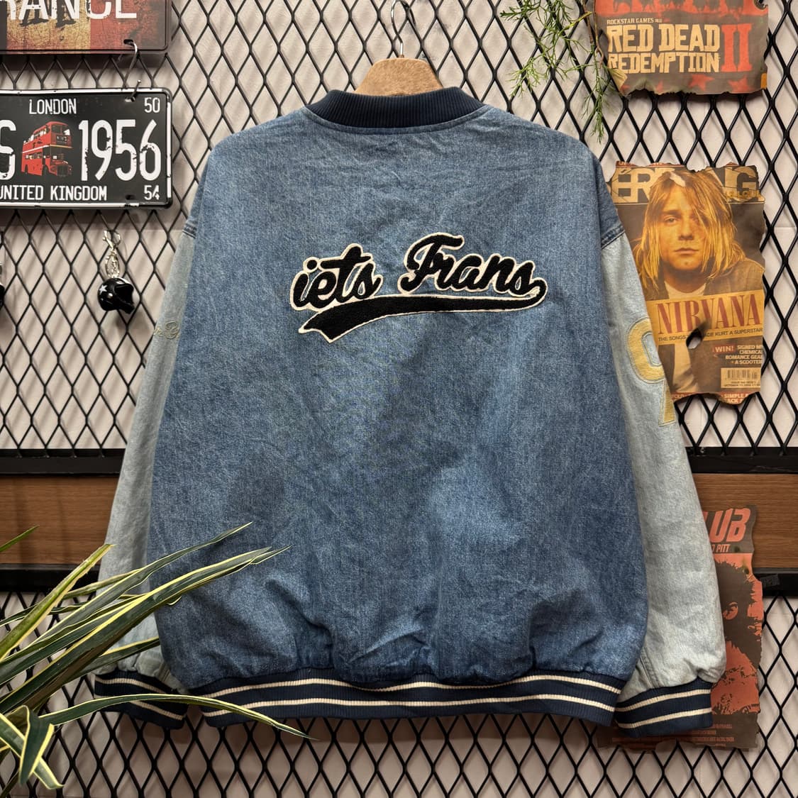 USA VINTAGE 데님 바시티 자켓 전후면 패치 포인트 연청 상품이미지2