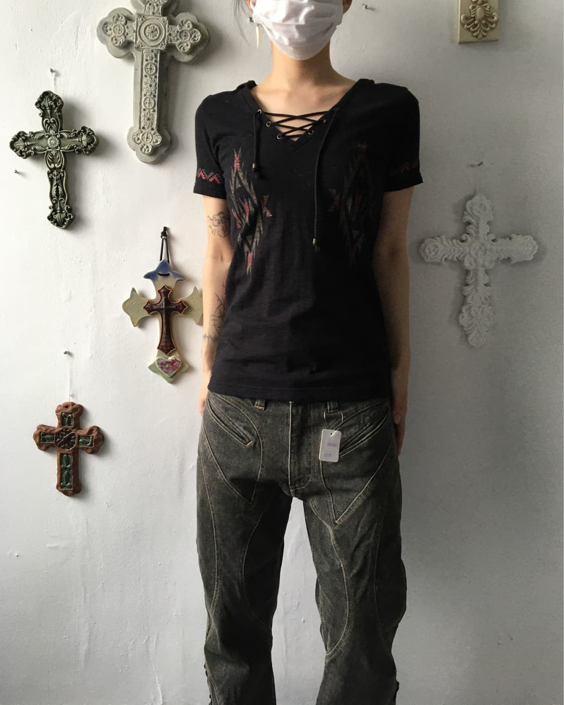 Navaho point lace up hood t shirt 상품이미지7