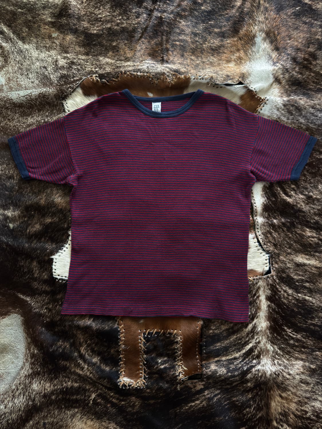 80s 90s old Gap USA 스트라이프 써멀 링거 티셔츠  상품이미지1
