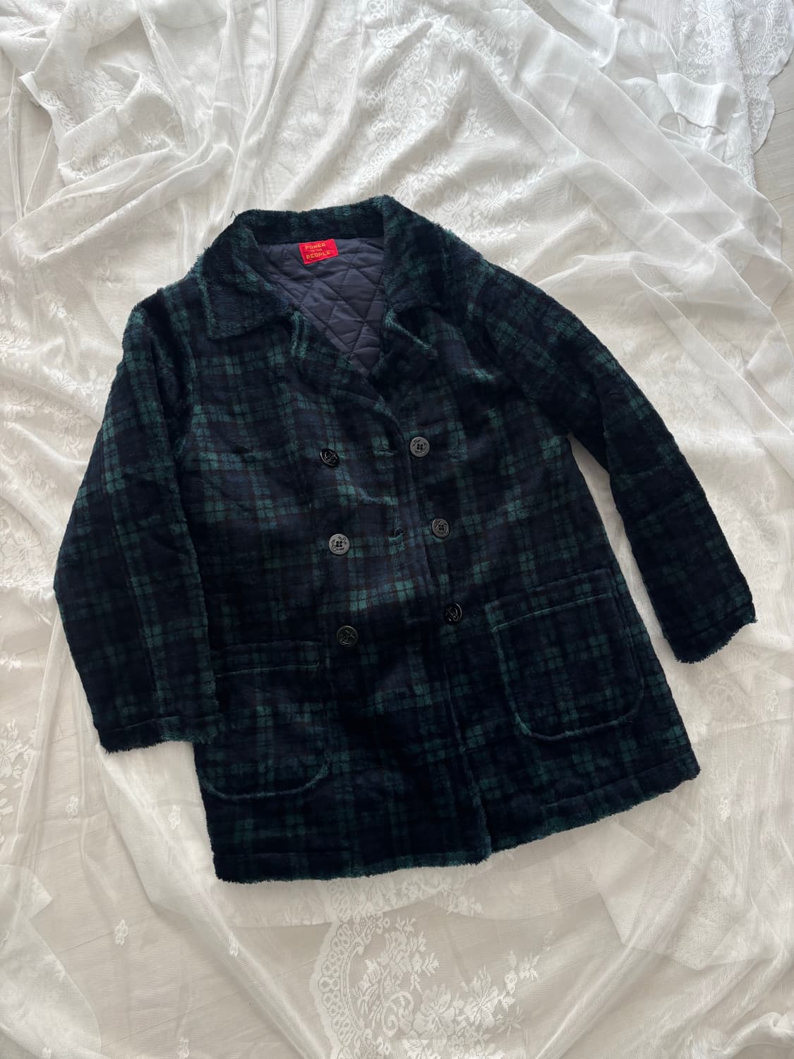 그린 체크 더플 코트 상품이미지1