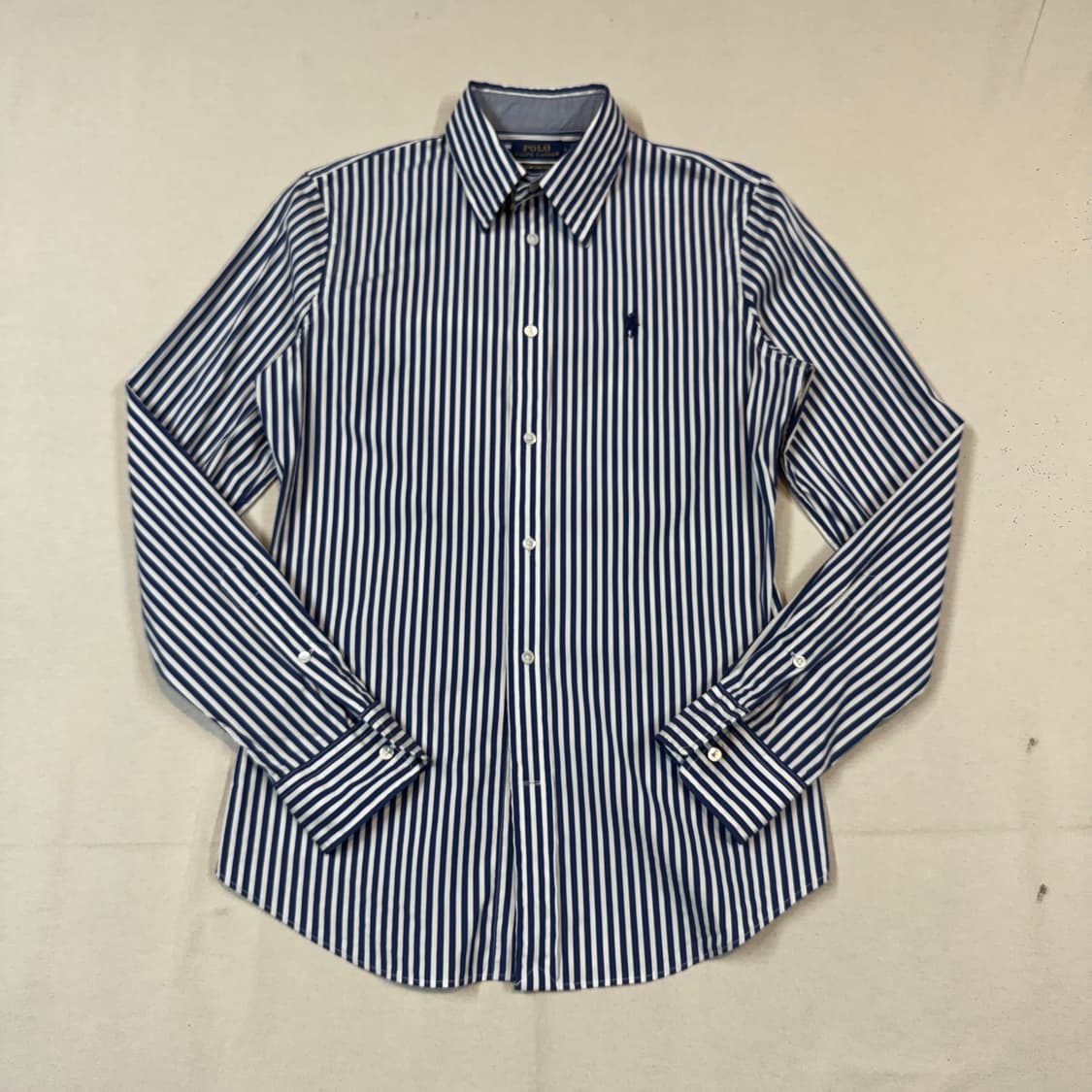 여S) 폴로 랄프로렌 슬림 스트레치 스트라이프 셔츠 블루 상품이미지1