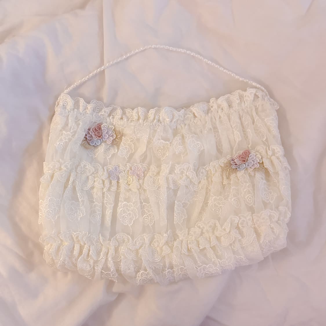 일본 빈티지 레이스 러블리 프릴 로즈 파우치 앤틱 핀터깔 상품이미지1