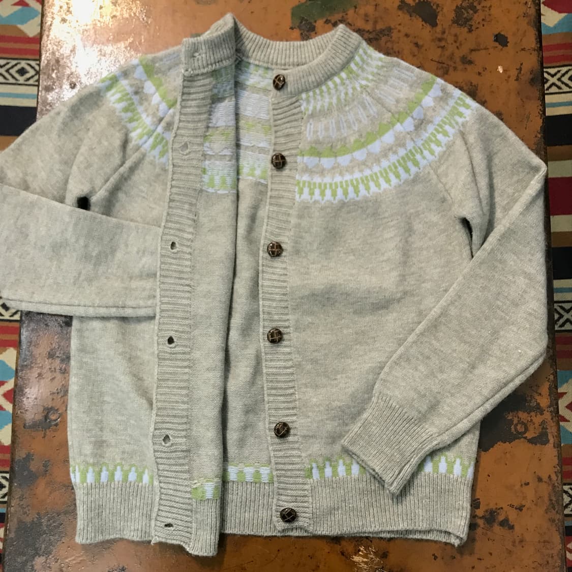 VTG 빈티지 그레이 노르딕 패턴 라운드넥 가디건 여성 55 사이즈  상품이미지3