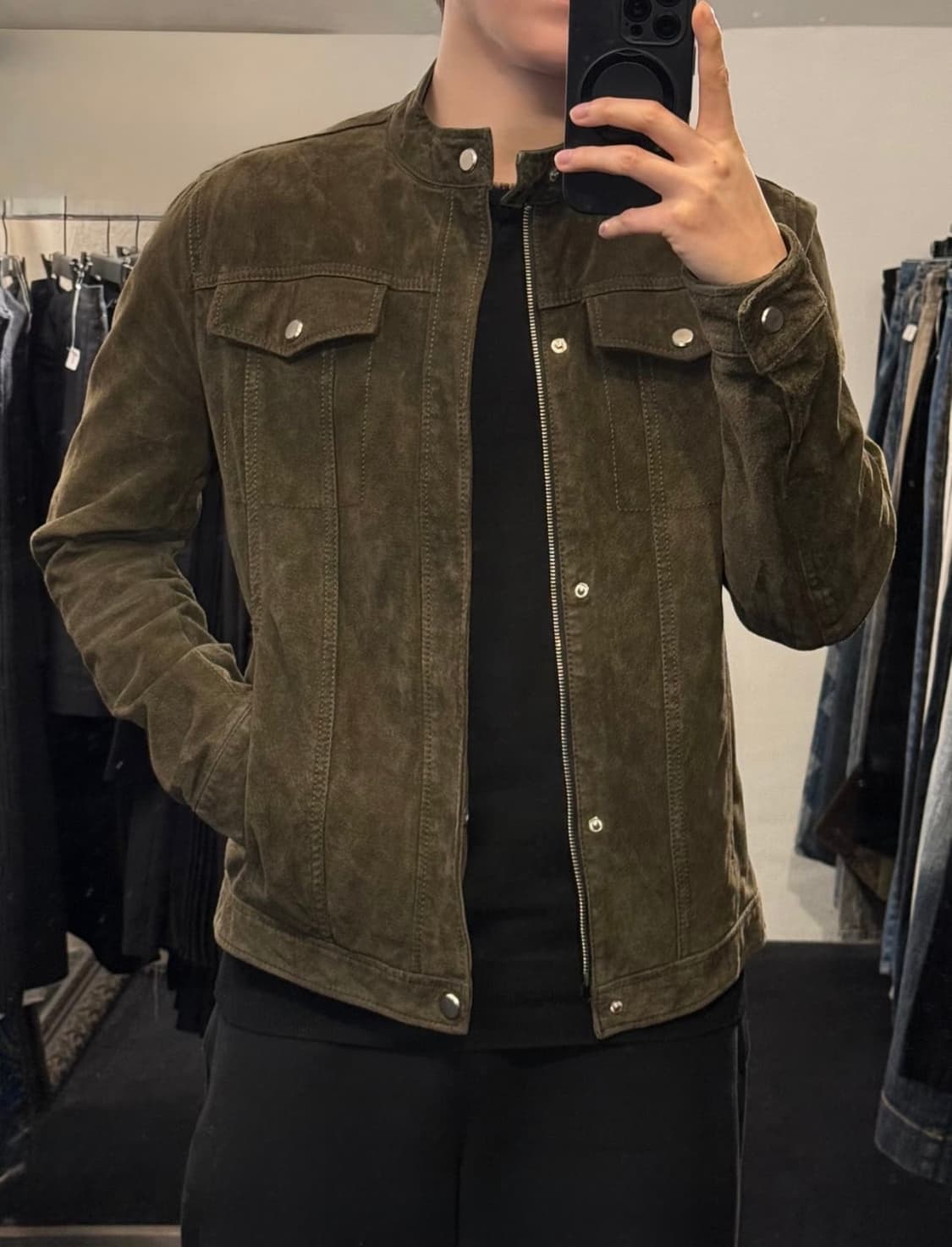 자라 돈피 가죽 카키 밀리터리 스웨이드 라이더 바이커 워크 오토바이할리 상품이미지1