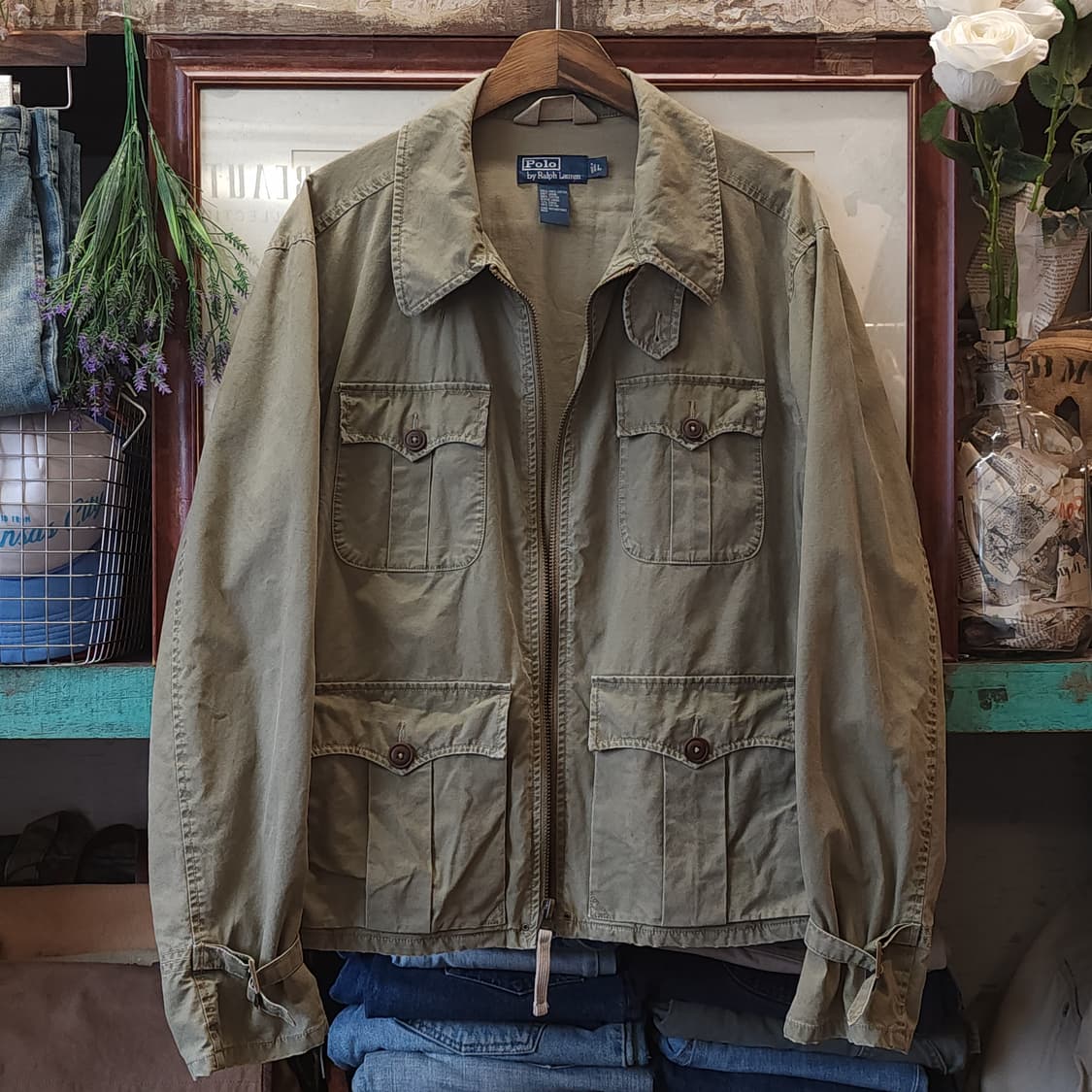 90s 폴로 랄프로렌 밀리터리 필드자켓 모터사이클 그린 L 상품이미지1