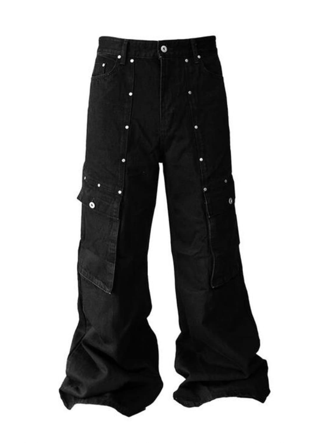 WIDE LEG STUD CARGO PANTS BLACK 상품이미지1