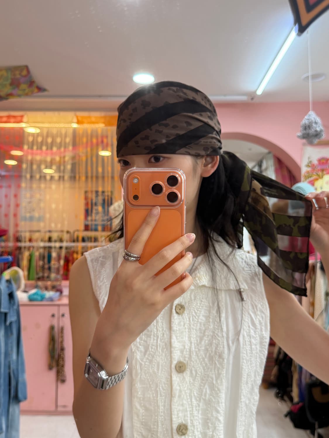 빈티지 호피 스트라이프 스카프 상품이미지3