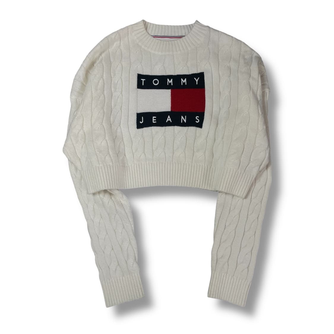 타미힐피거 화이트 빅로고 크롭 니트 S 상품이미지1