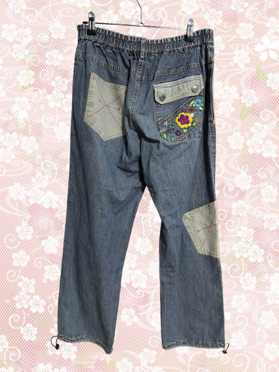 빈티지 히피 하구미 모리걸 자수 와이드 팬츠 상품이미지4