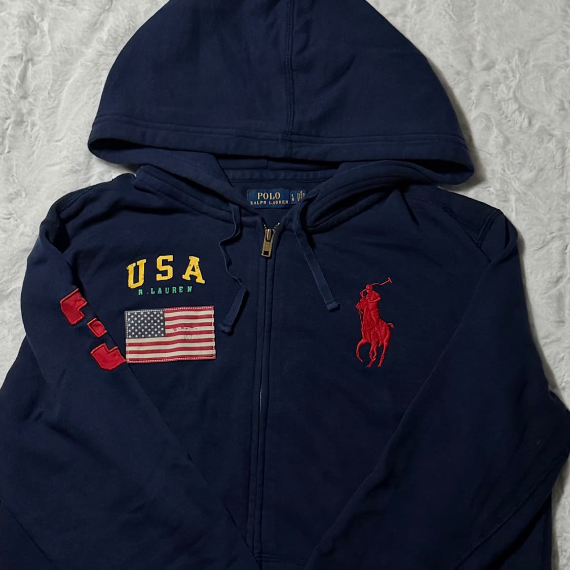 폴로 빅포니 성조기 네이비 후드집업 L 상품이미지1
