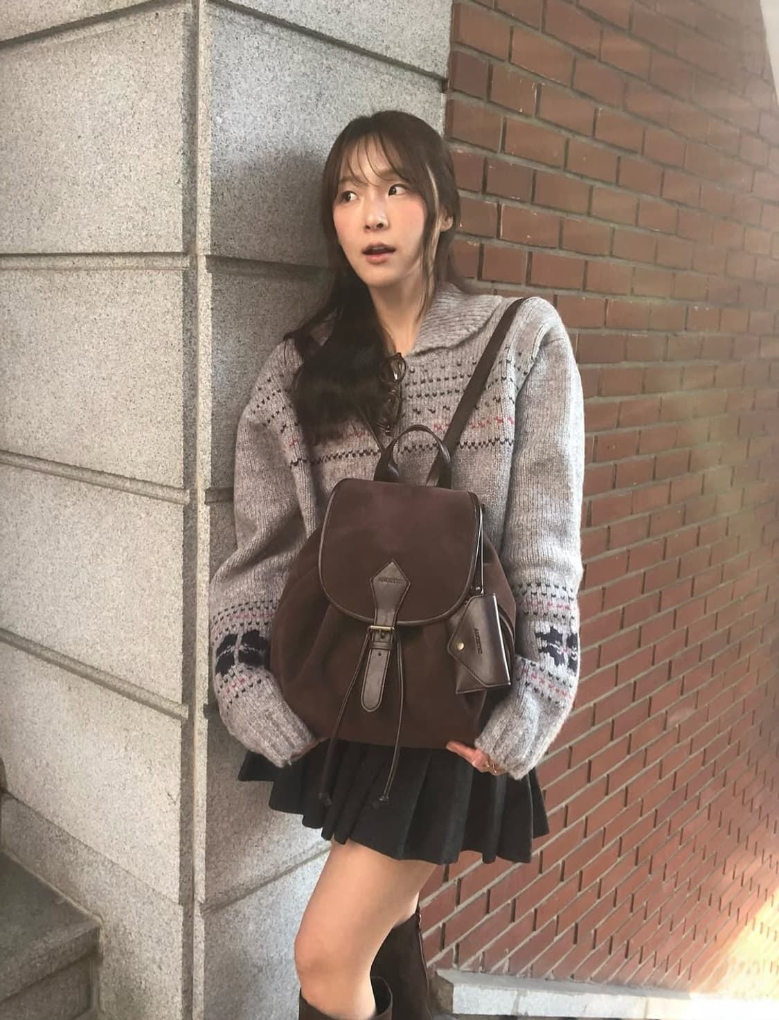 새상품 ) ANOETIC 아노에틱 브라운 백팩 환승연애 이서경 가방 상품이미지1