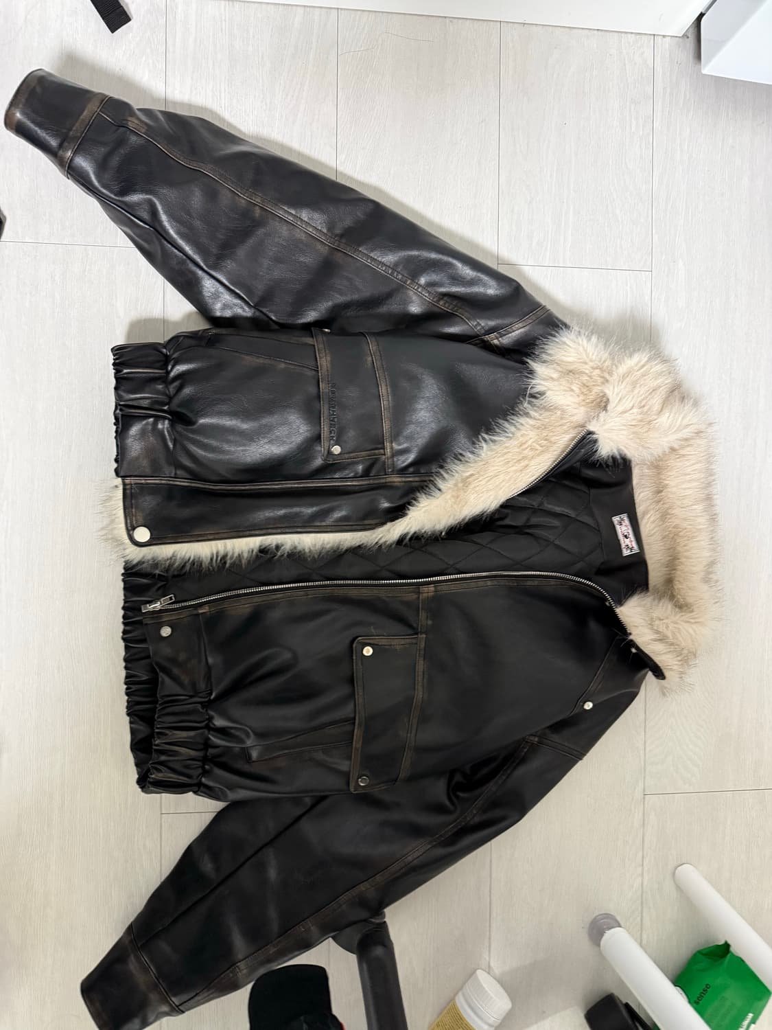 러프넥 워싱 레더 무스탕 자켓  상품이미지1