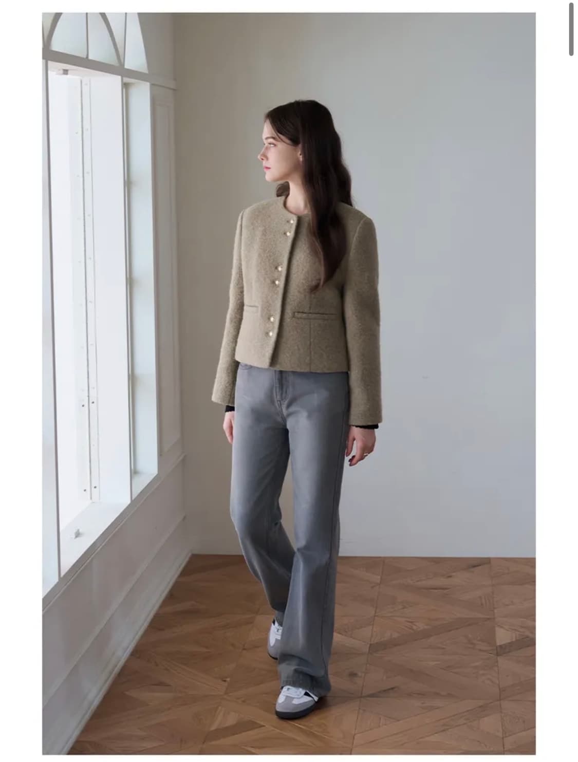 (새상품)(S) 드로우핏 우먼 헤어리 알파카 울 칼라리스 자켓 판매 상품이미지4