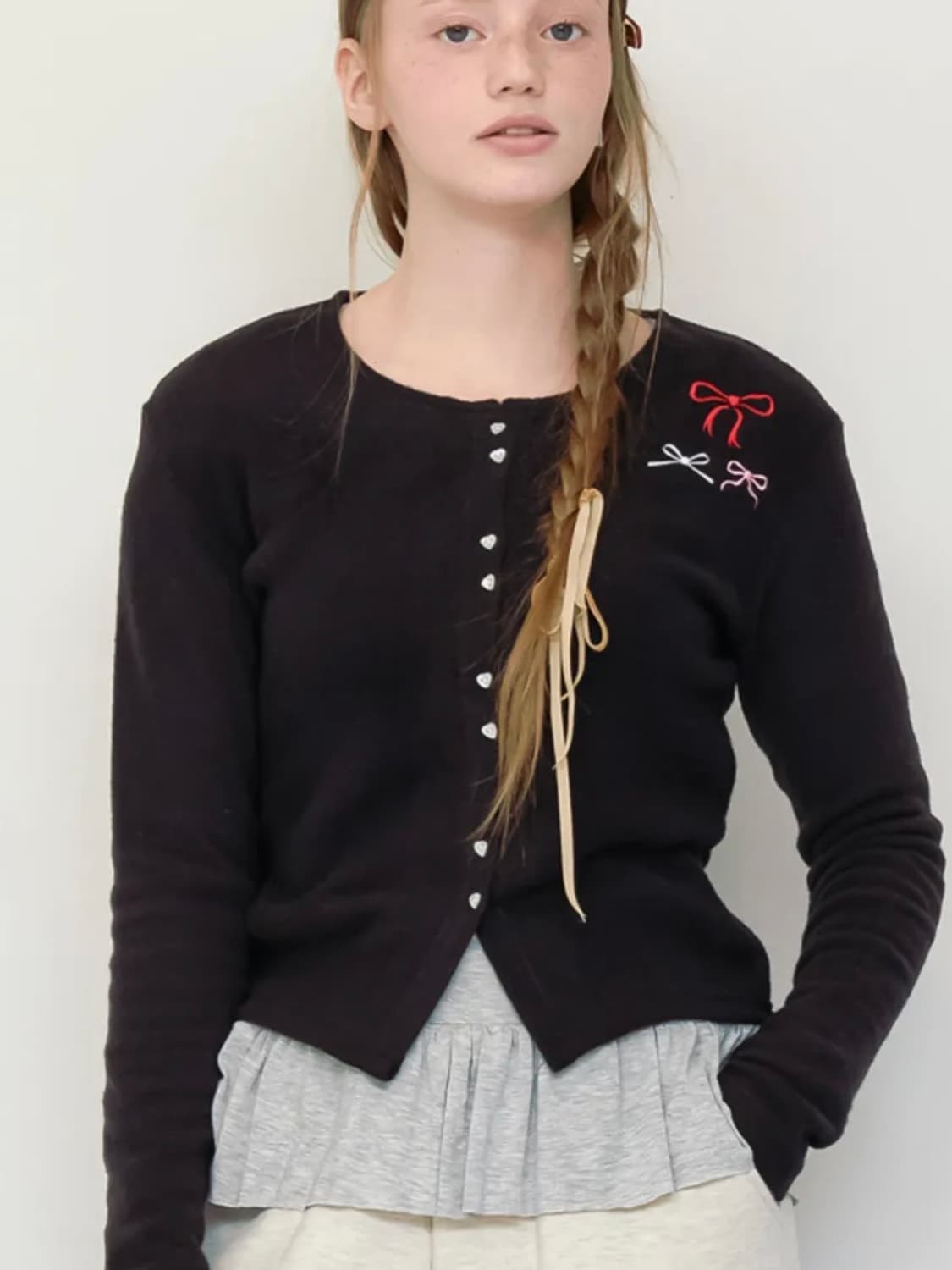 ronron RIBBON CARDIGAN BLACK 상품이미지1