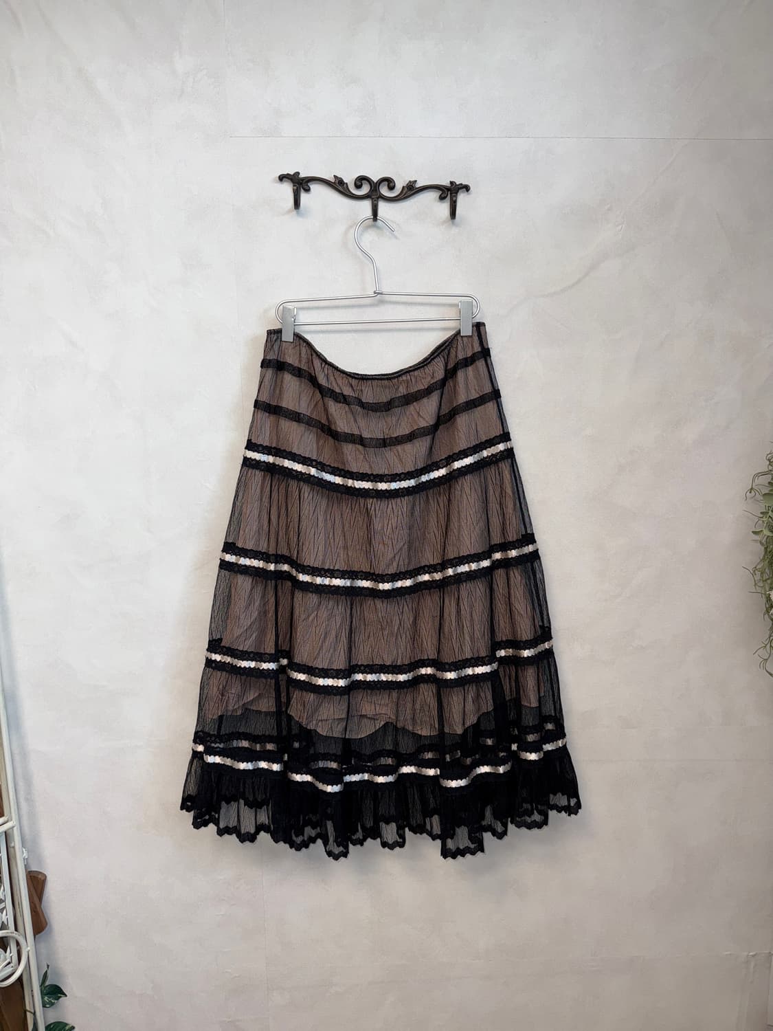 Anna Sui black pink mesh cancan skirt 상품이미지1