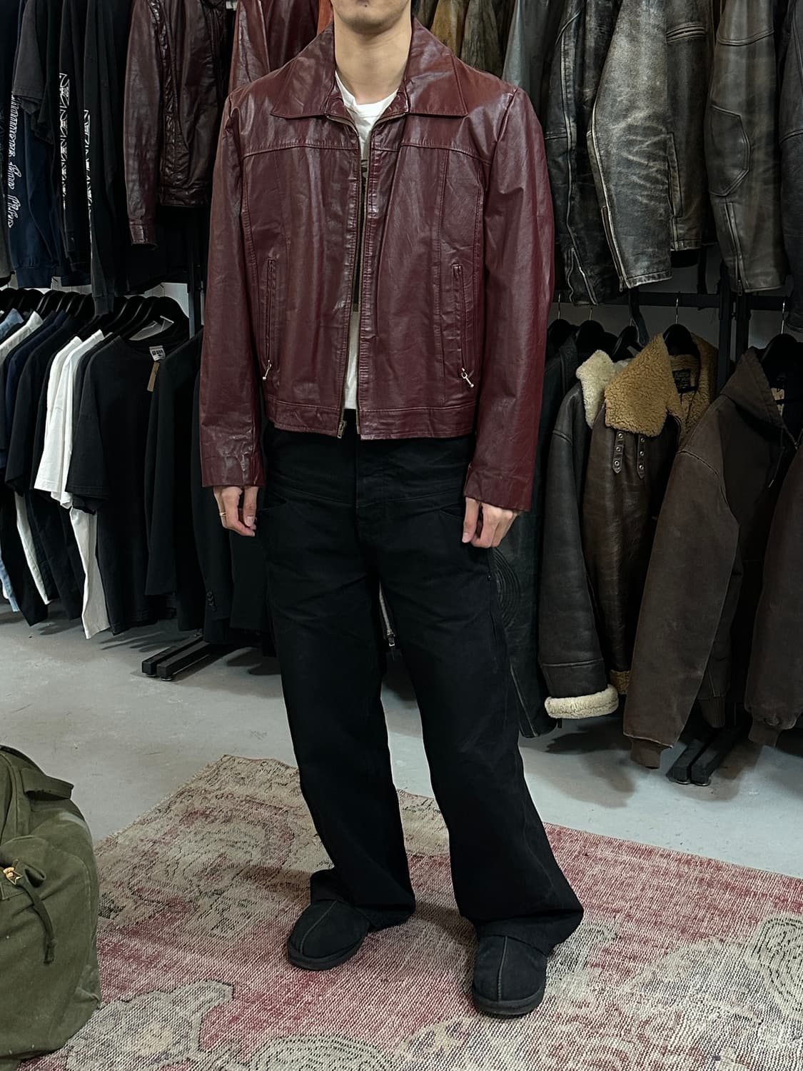 80's 시어스 버건디 크롭 레더자켓 빈티지 레더 자켓 상품이미지2