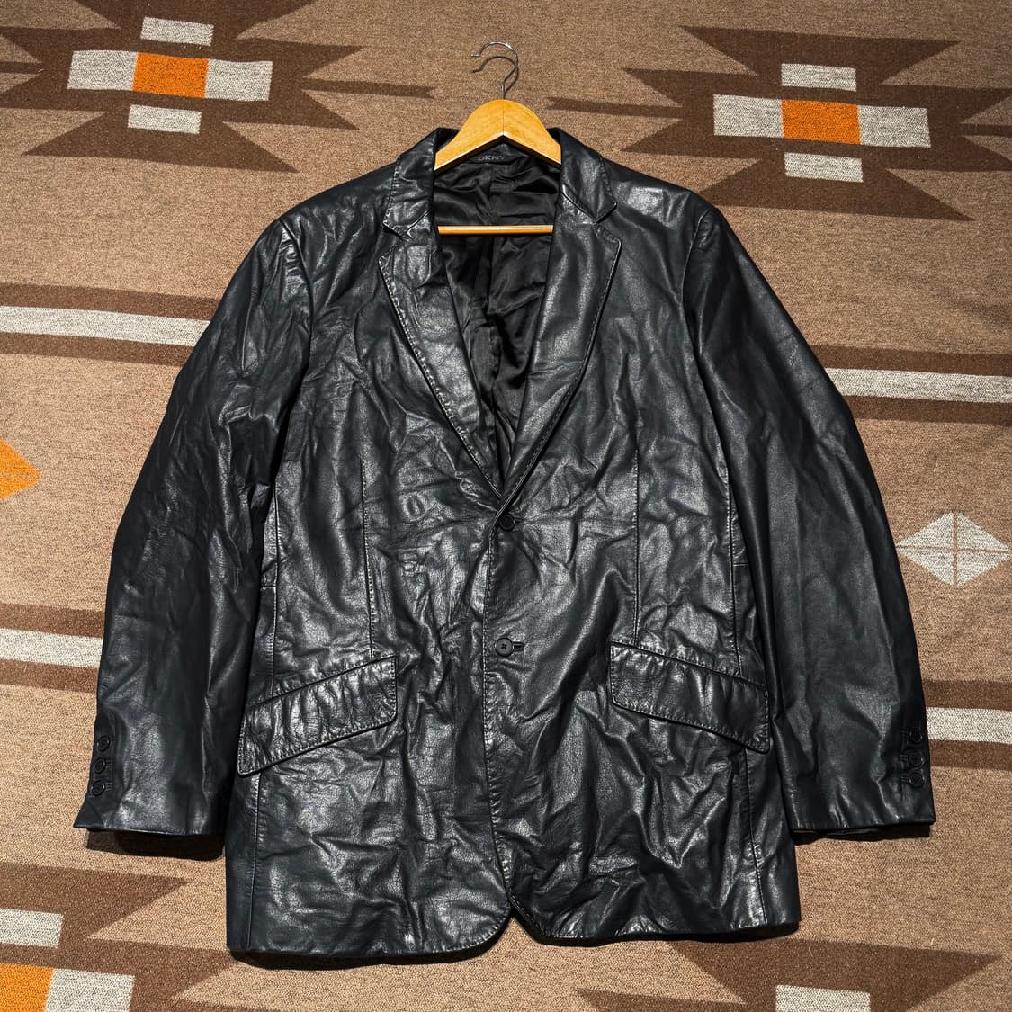 DKNY 소가죽 스티치 레더 자켓 XL 카코트 블레이저 상품이미지2