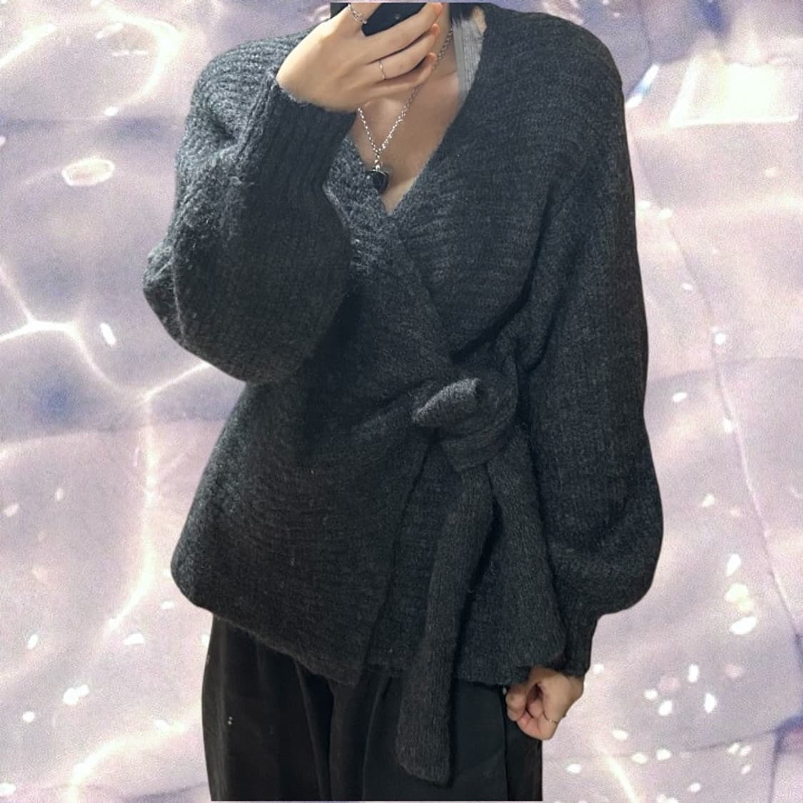 COS 코스 청키 울 랩 가디건 니트 그레이 차콜 챠콜 L  상품이미지5