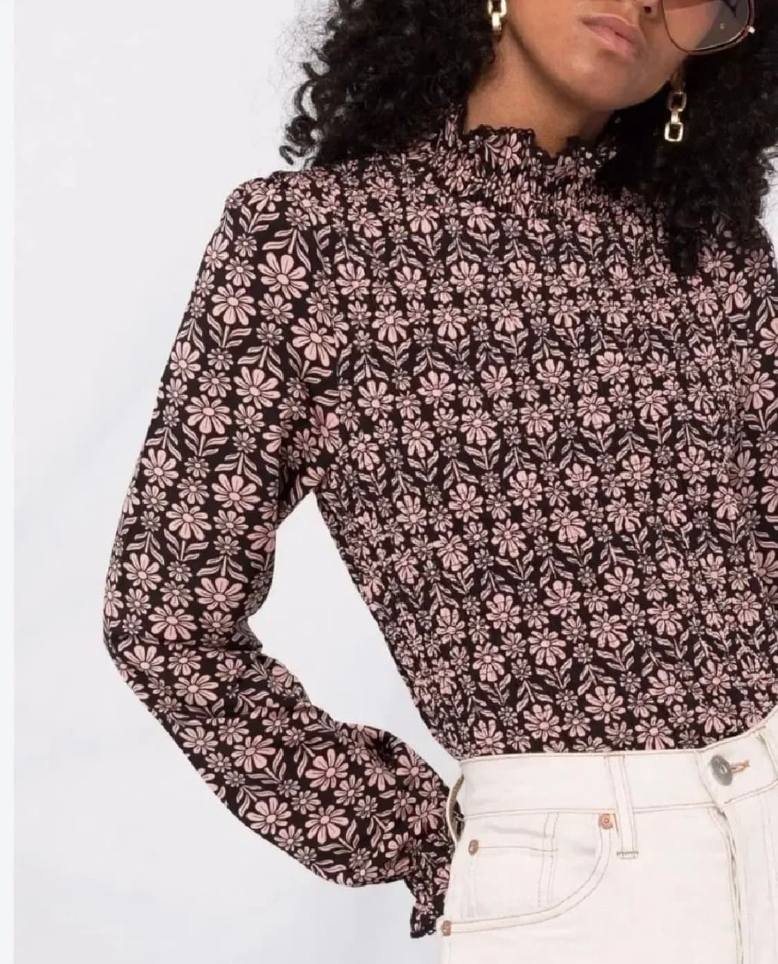 산드로 하이넥 플라워 밴딩 블라우스 0사이즈 상품이미지1