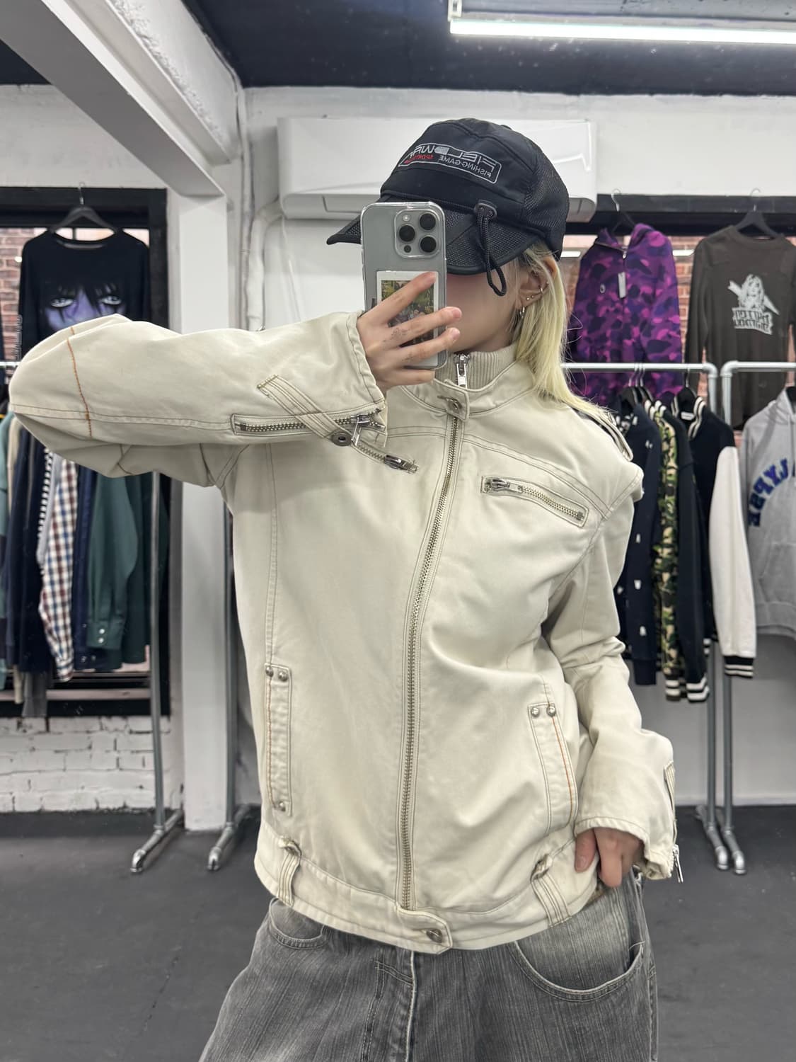 VTG 넥버튼 코튼 바이커 자켓 상품이미지1