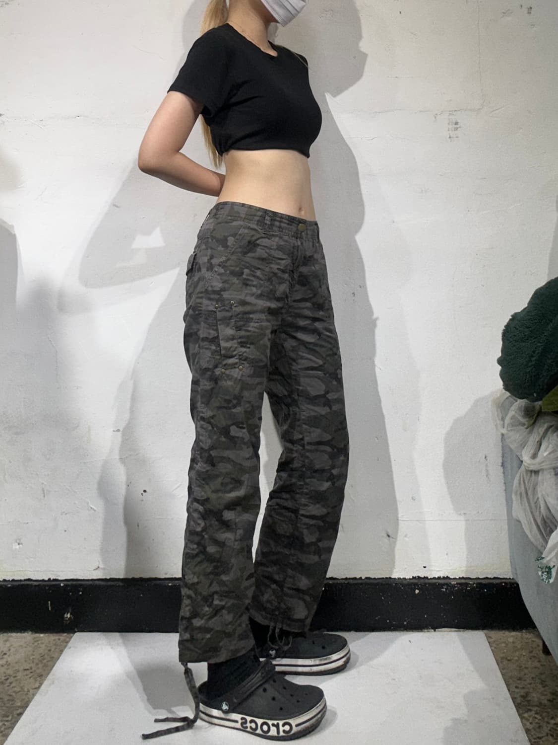 빈티지 카키 카모 와이드 카고 팬츠 상품이미지1