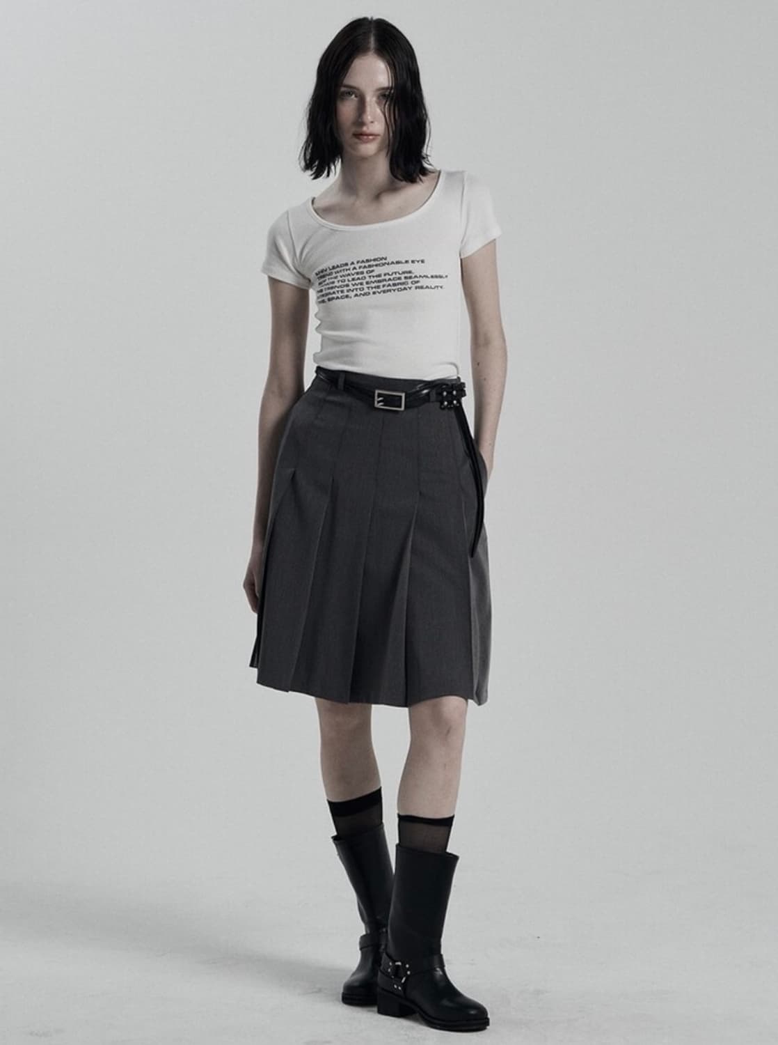 어니브 미디 플리츠 스커트 그레이 s 상품이미지1