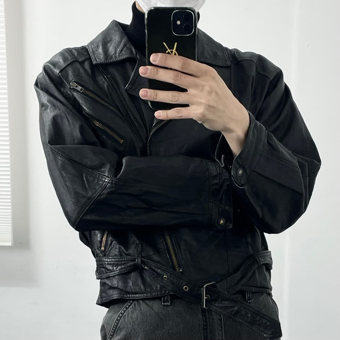 L 양가죽 해체주의 크롭 라이더 자켓 상품이미지4