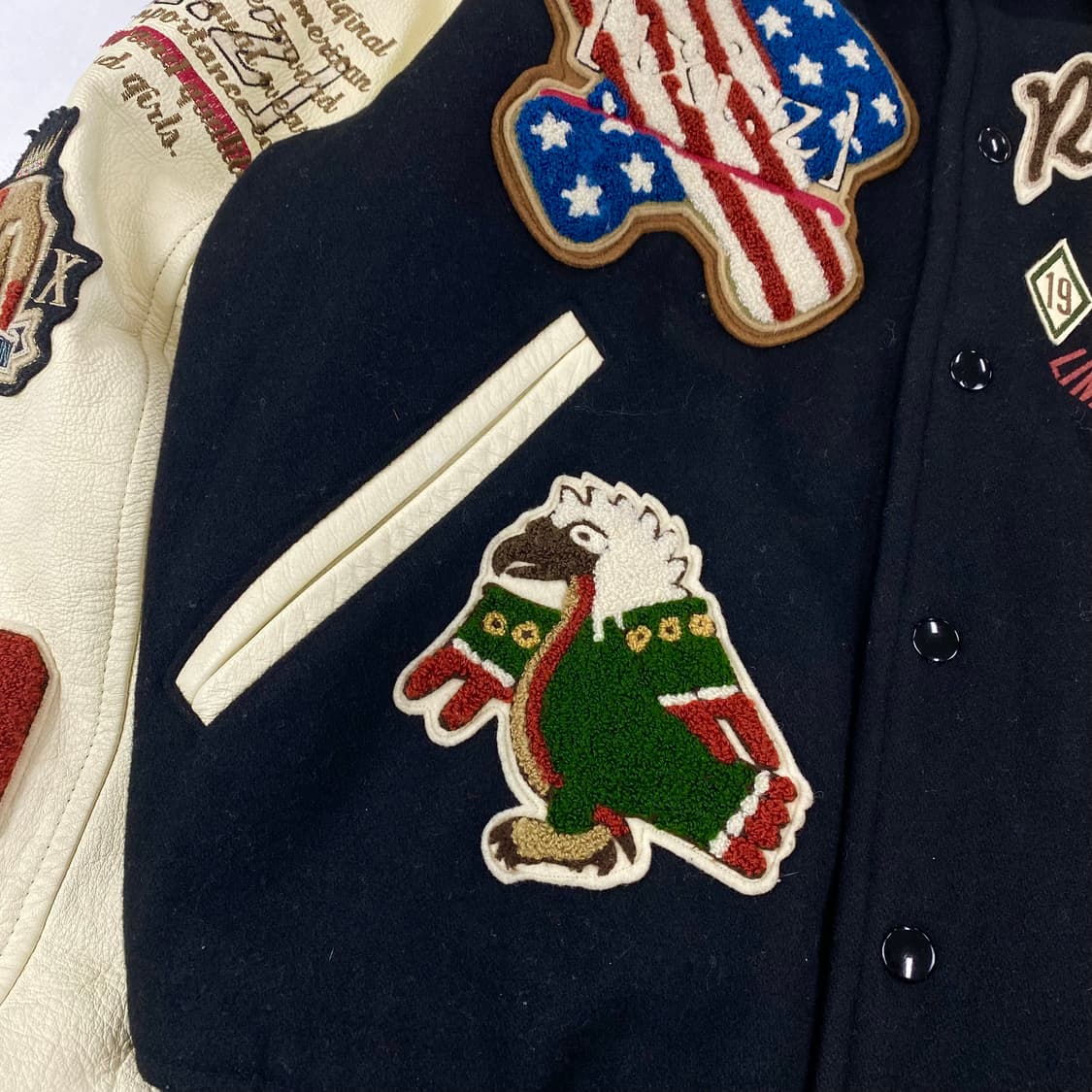 라이트 스태프 챔프 팀 빈티지 레더 배색 바시티 자켓 (100) 상품이미지3