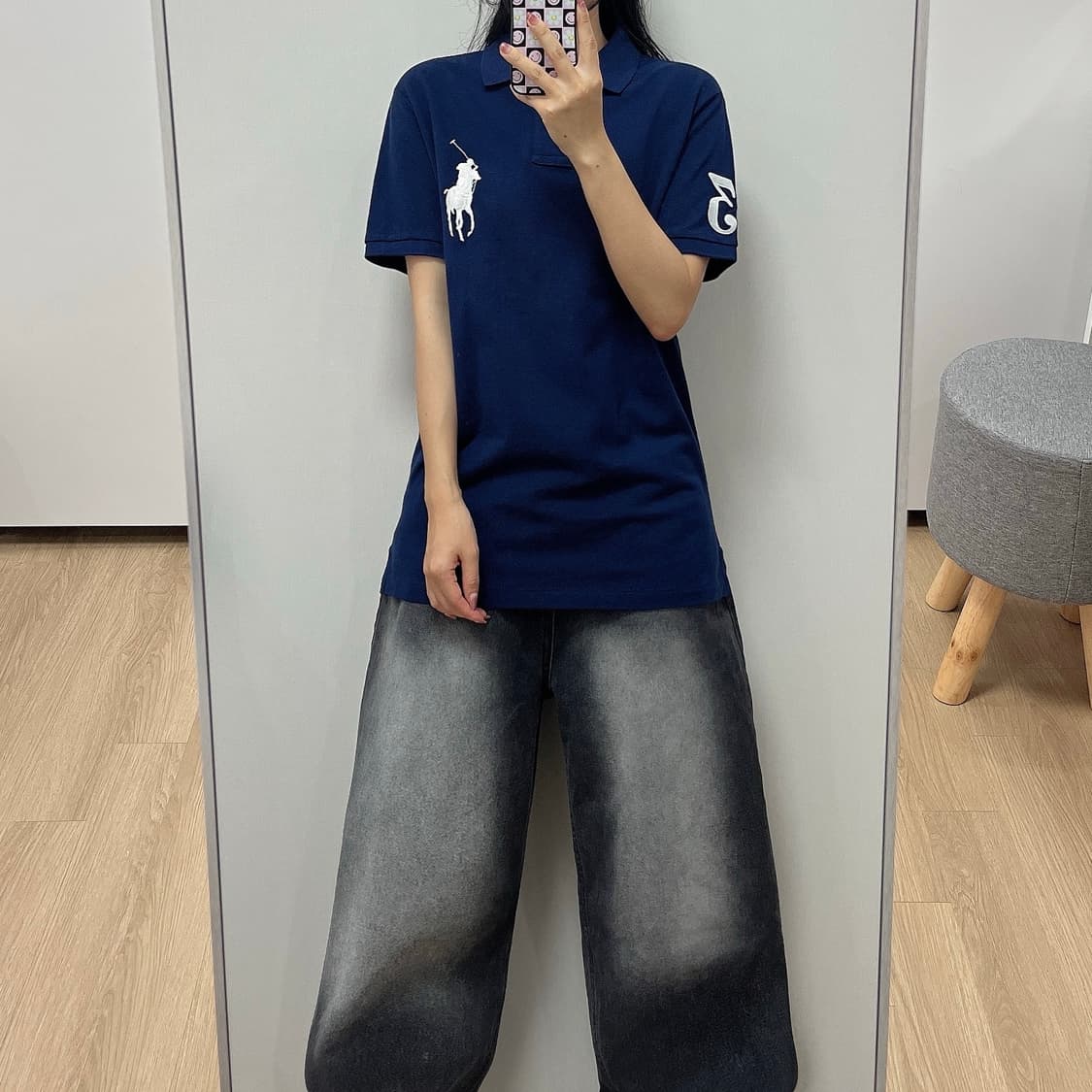 (새상품) 폴로 랄프로렌 화이트 빅포니 네이비 카라 반팔 티셔츠 상품이미지1